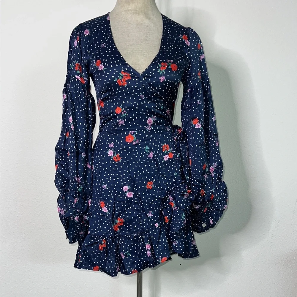 Capulet Siena Navy Blue Floral Long Balloon Sleeve Wrap Dress
